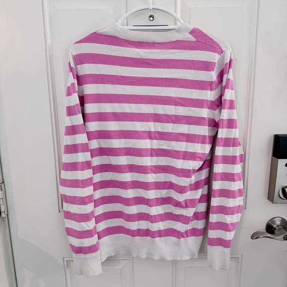 Lilly Pulitzer Top L | Pink White Stripe Long Sleeve Palm Tree Ribbed - Picture 2 of 5
